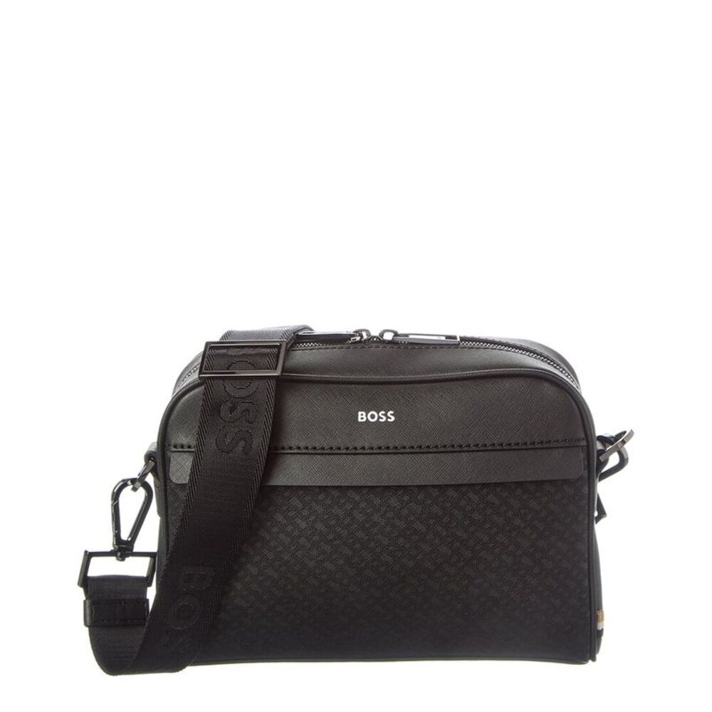 Hugo Boss Zair Mp Squared Leather Crossbody, Black